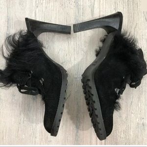 COACH KAELA SUEDE & RABBIT FUR WINTER WEDGe BLACK